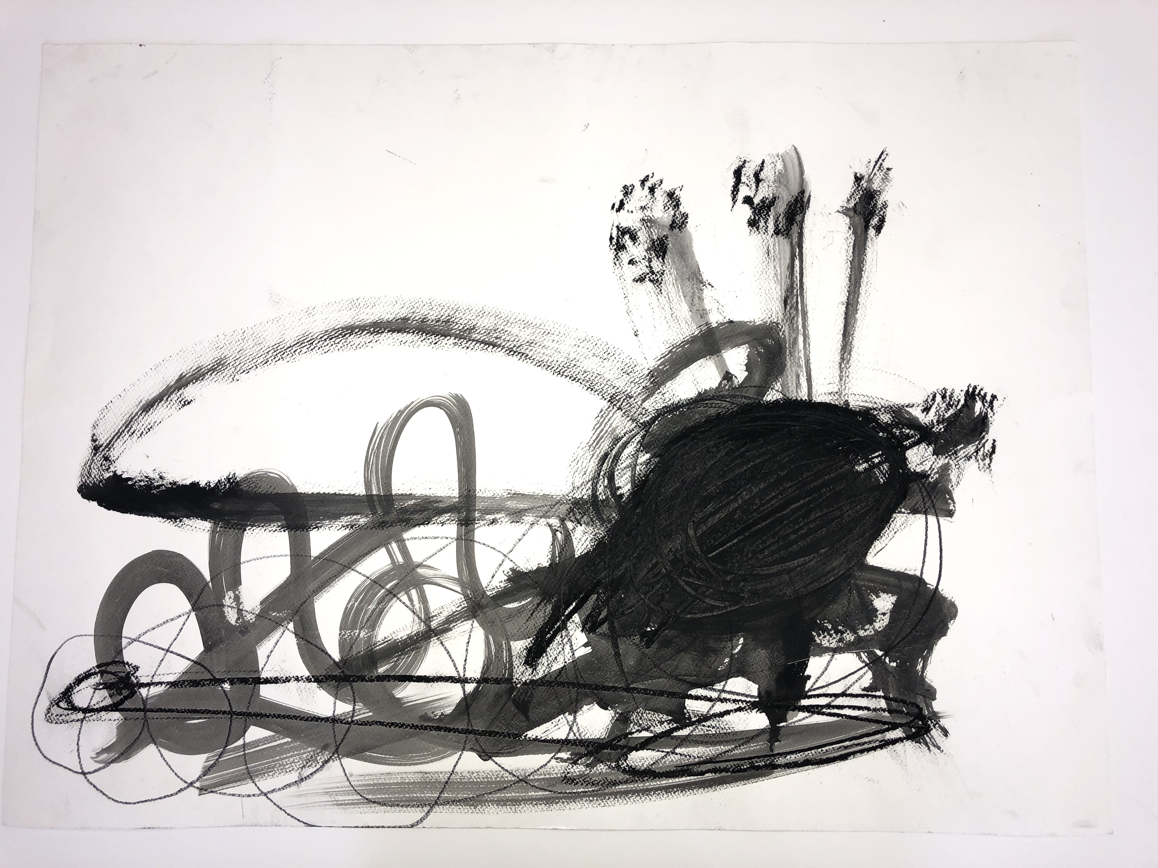 Abstract gestural study — black charcoal and ink on Fabriano paper