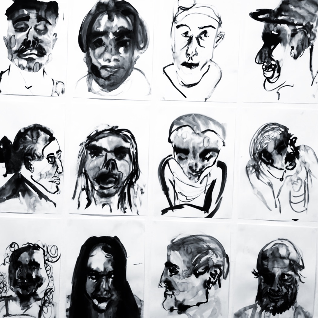 Faces in Places — ink portrait series exhibition by Chad John Payne