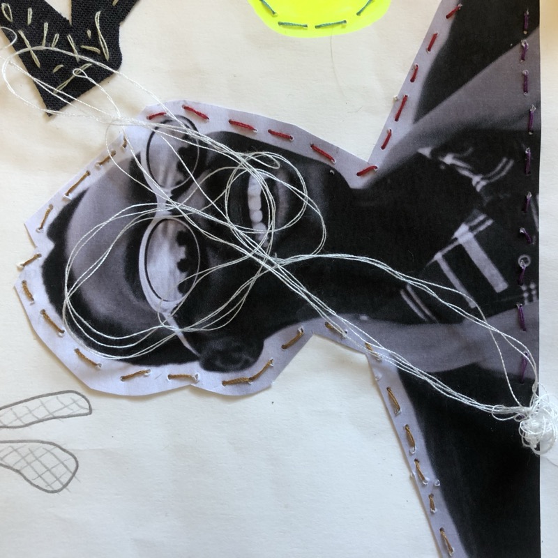 Stitched portrait — mixed media on fabric