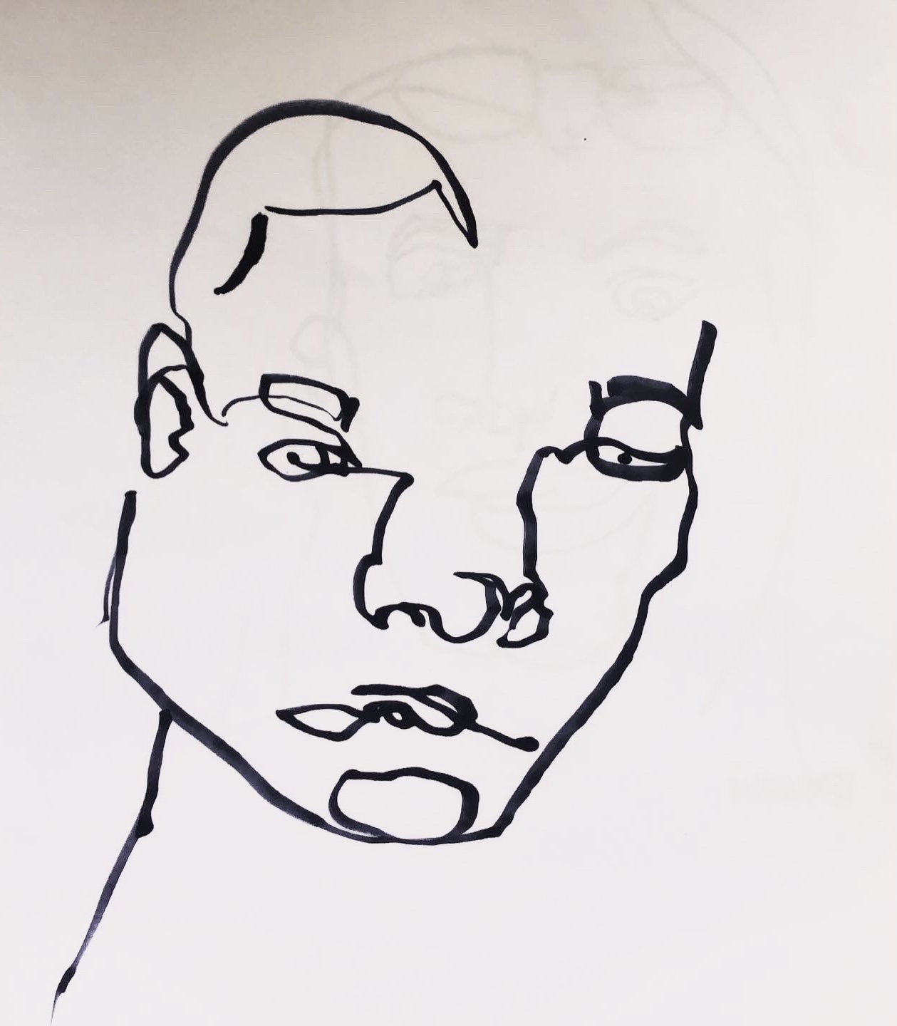 Ink line drawing of Thapelo M — studio portrait, Cape Town 2020